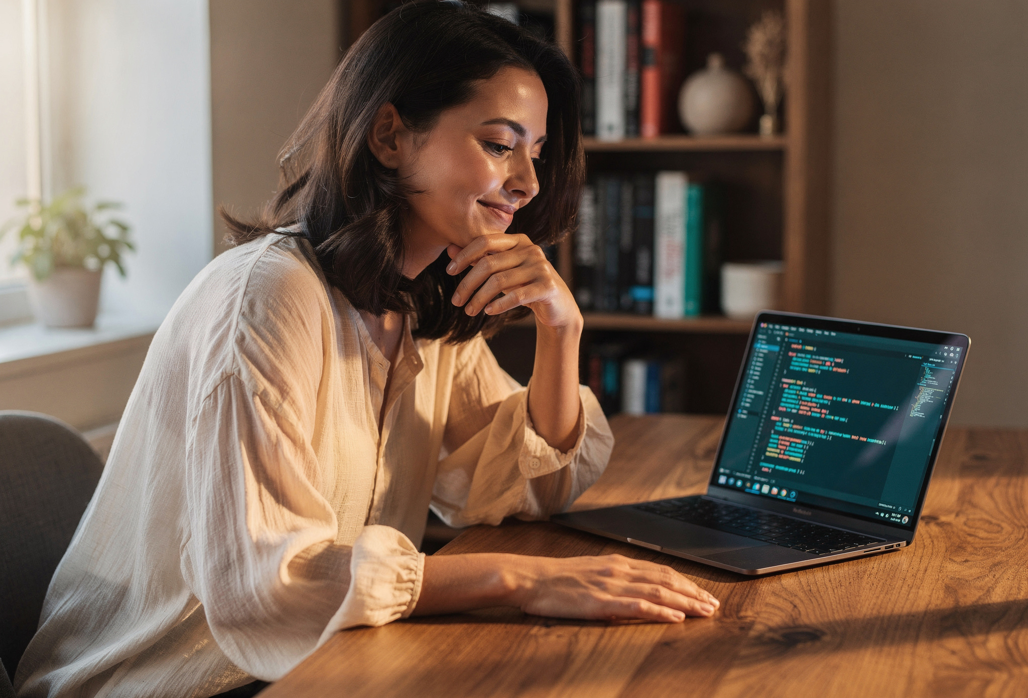 Yazılım kariyerine geçiş yapan genç profesyonel dizüstü bilgisayar başında