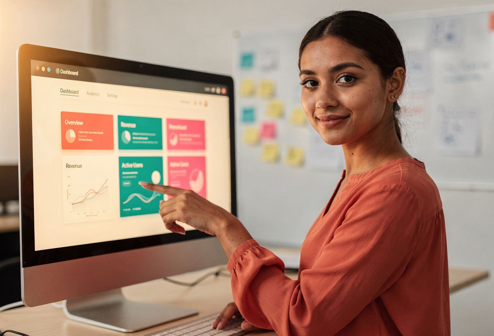 Öğrenci ekranda tamamladığı web projesini gösteriyor